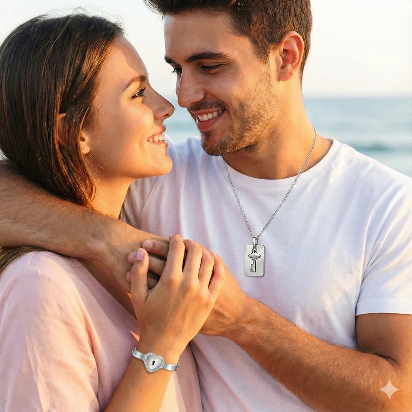 Pulsera y Collar de Amor Eterno - Candado&Llave + CAJA DE REGALO